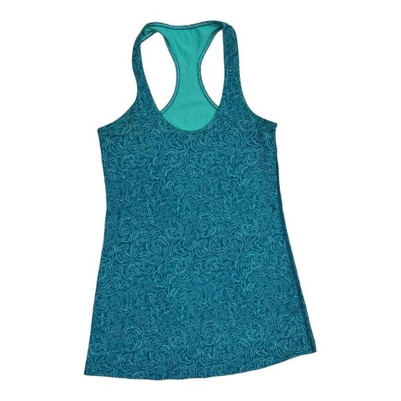 Lululemon Tank Top Women's Size 6 Curly Says Pattern Blue Tank Top - Picture 7 of 11